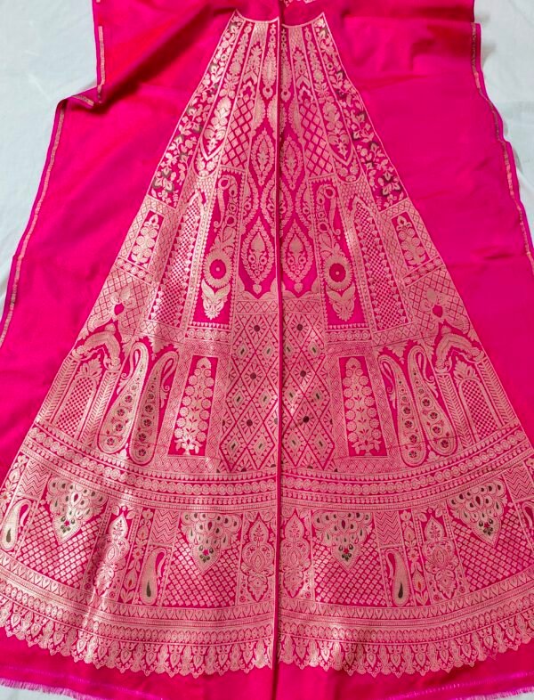 Pure Banarasi Katan Silk Unstitched Lehenga Panels Set with Matching Blouse and Dupatta - Image 2