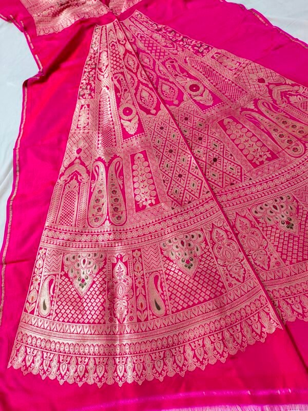 Pure Banarasi Katan Silk Unstitched Lehenga Panels Set with Matching Blouse and Dupatta - Image 3