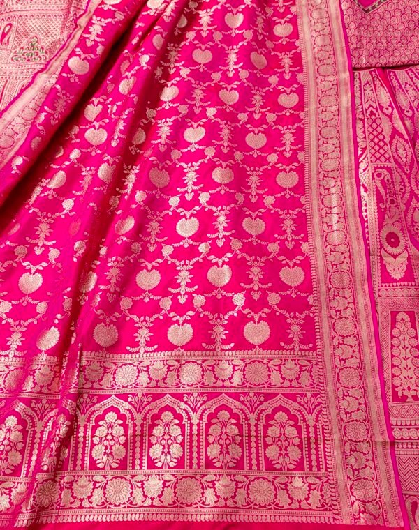 Pure Banarasi Katan Silk Unstitched Lehenga Panels Set with Matching Blouse and Dupatta - Image 9