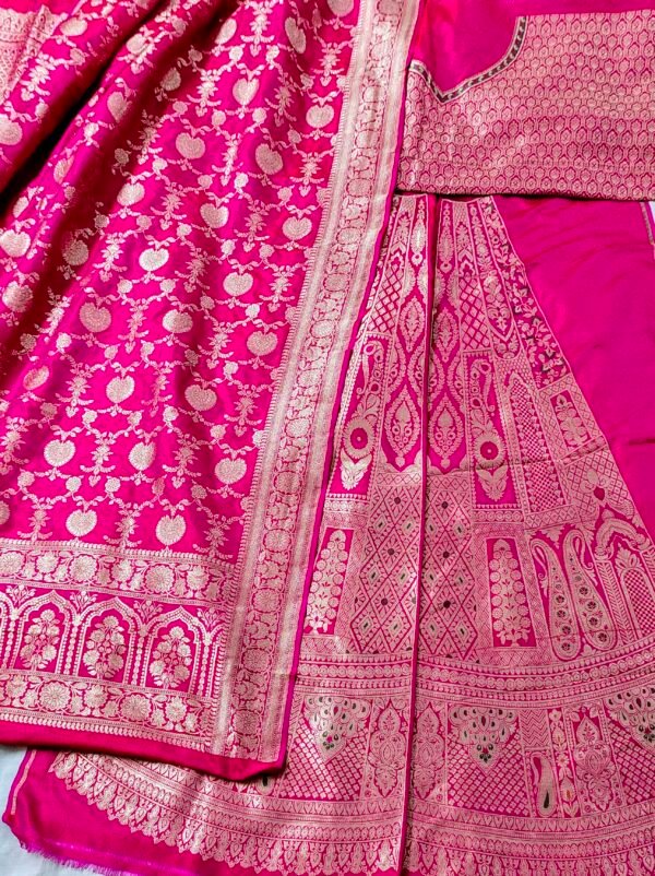 Pure Banarasi Katan Silk Unstitched Lehenga Panels Set with Matching Blouse and Dupatta