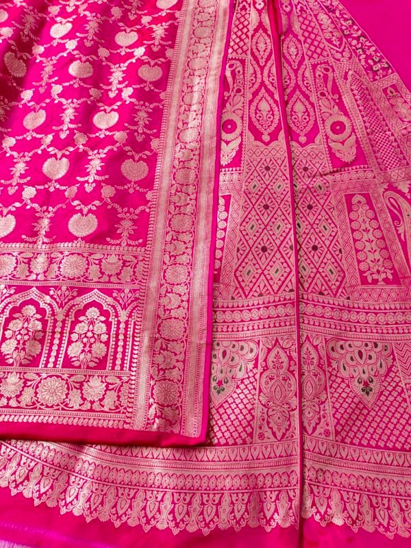 Pure Banarasi Katan Silk Unstitched Lehenga Panels Set with Matching Blouse and Dupatta - Image 6