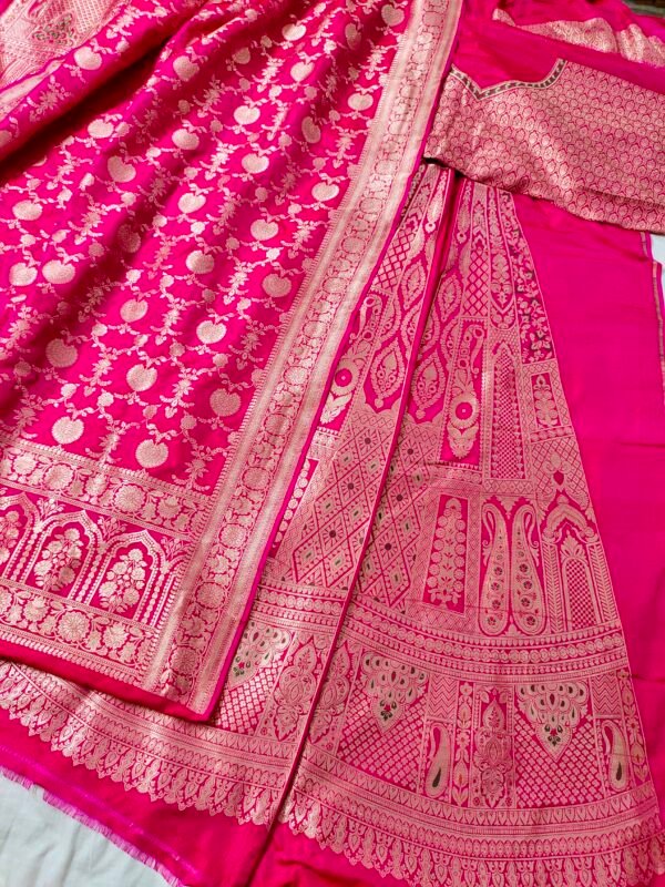 Pure Banarasi Katan Silk Unstitched Lehenga Panels Set with Matching Blouse and Dupatta - Image 5